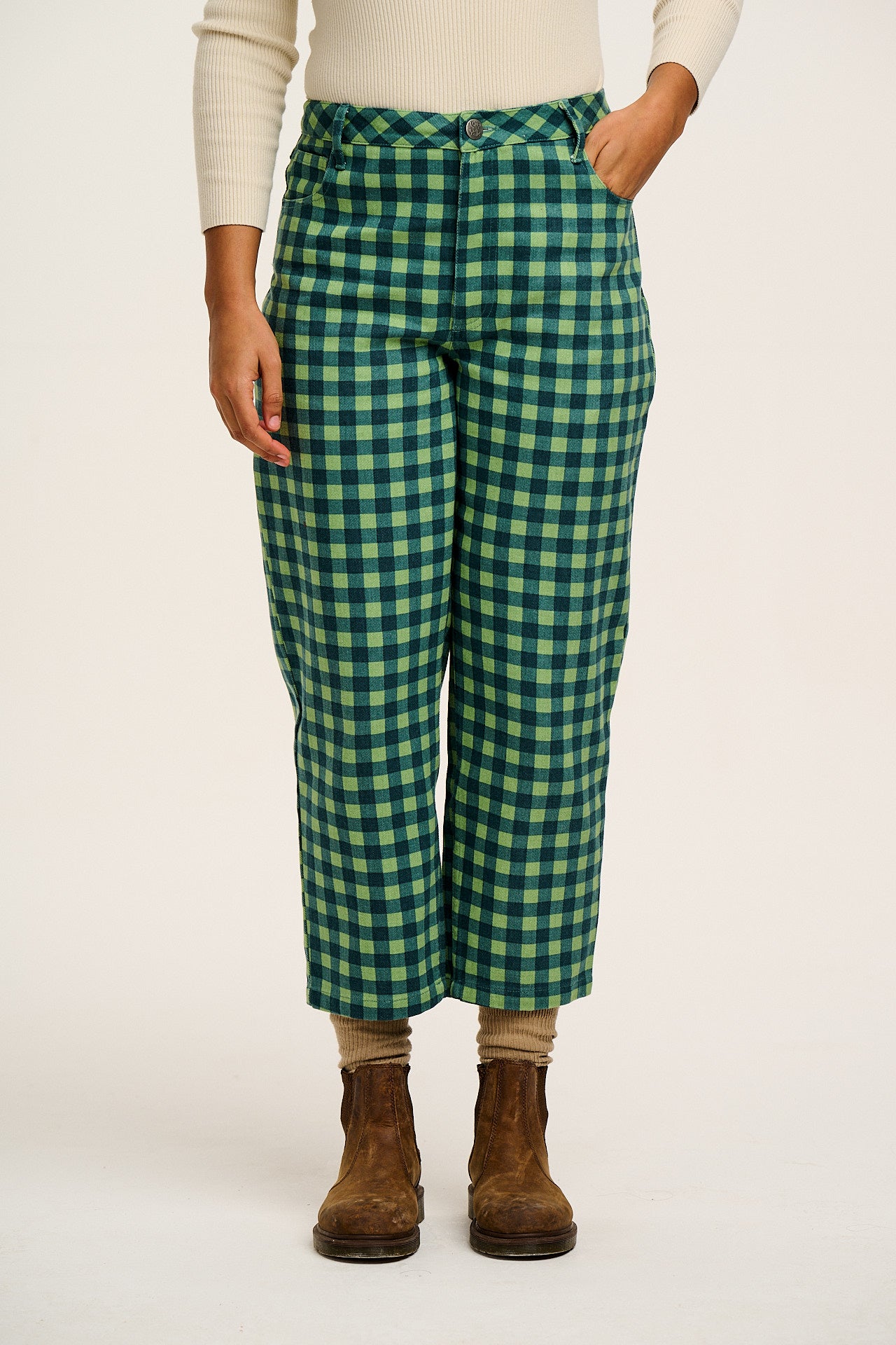 Drew - Straight Leg Twill Trousers in Gabriella Gingham Print