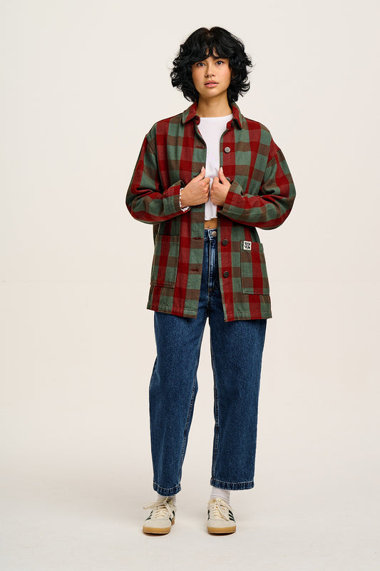 Olly - Twill Jacket in Green & Red Houston Tartan Print