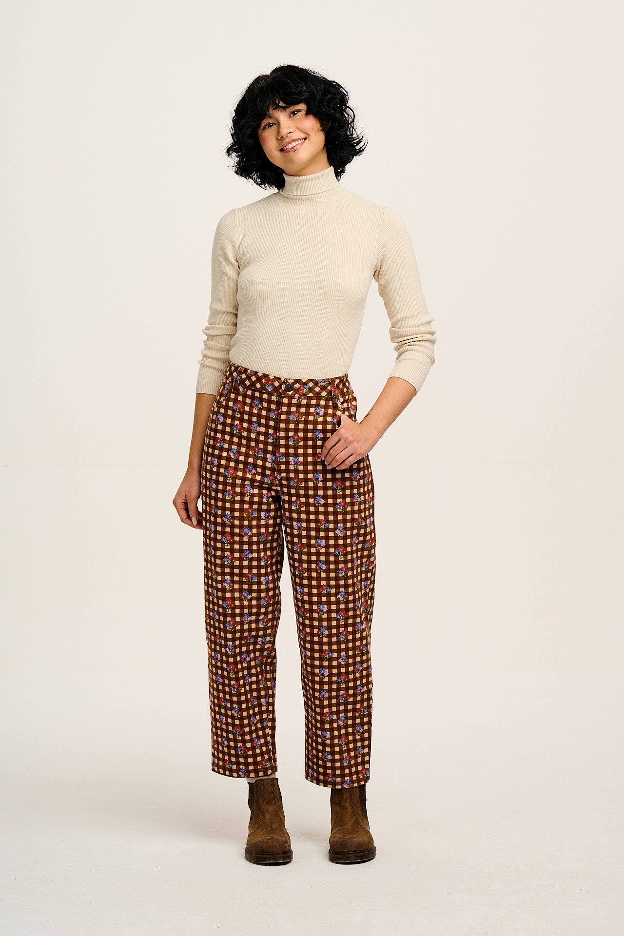 Drew - Straight Leg Twill Trousers in Meryl Check Print