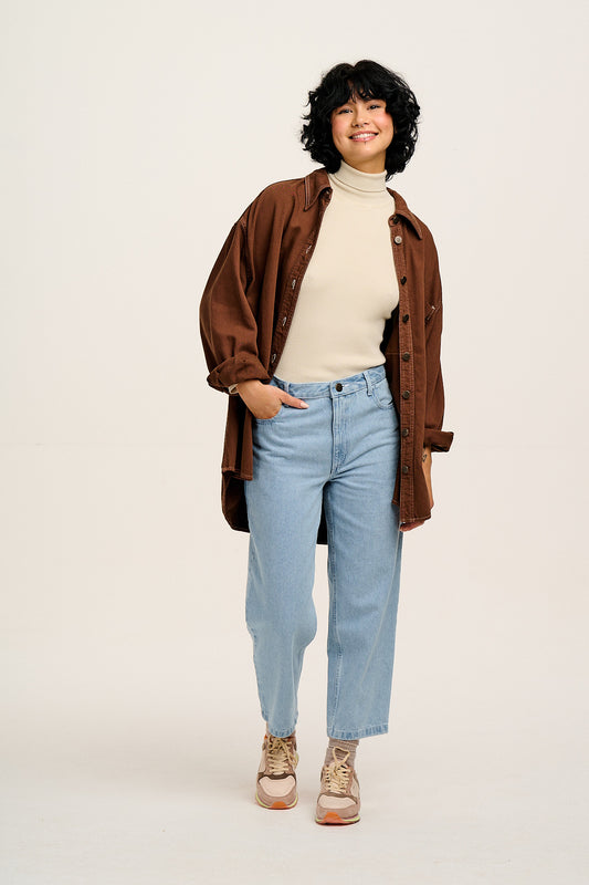 Sydney - Oversized Cotton Shirt in Chestnut Brown