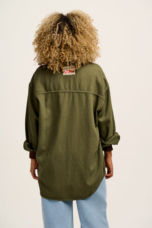 Sydney - Oversized Cotton Shirt in Khaki