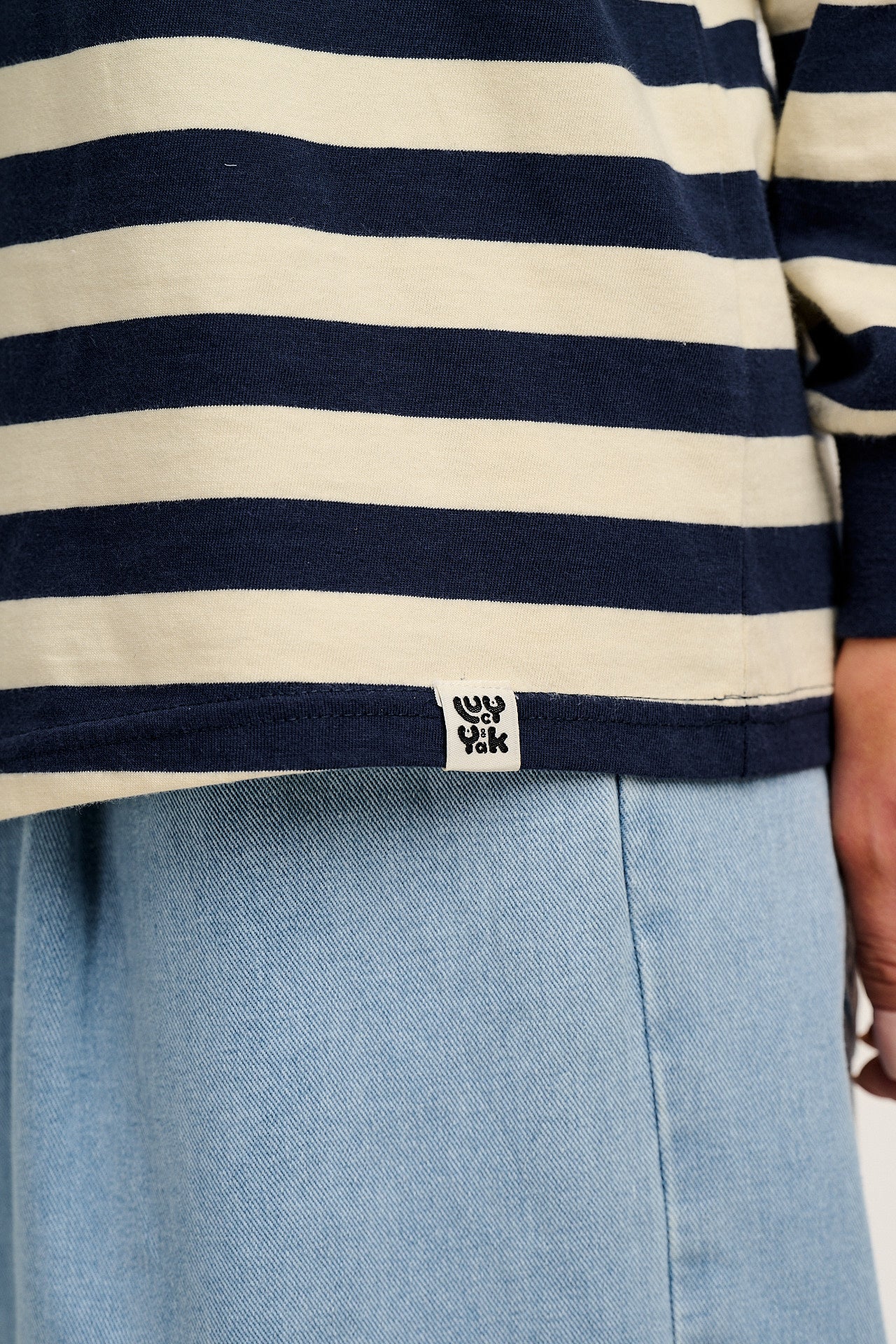 Kenny - Long Sleeve Skater Cotton Tee in Navy & Ecru Stripe