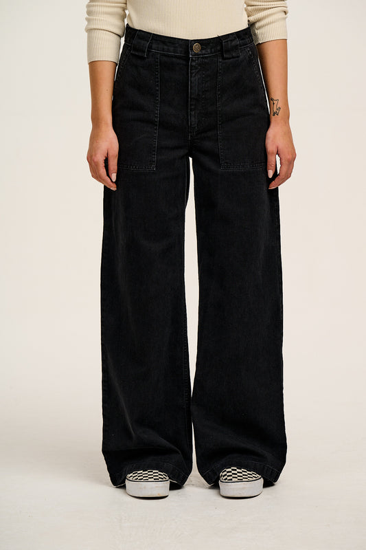 Delores - Wide Leg Denim Jeans Washed Black