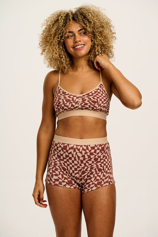 Ruby - Crop Top Cotton & Bamboo Bralette in Amara Grid Print