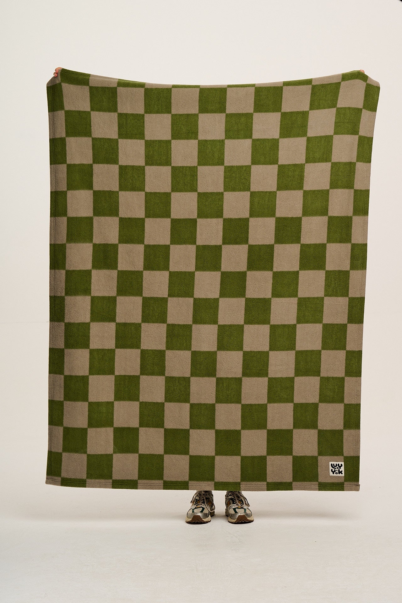 Braor - Polar Fleece Blanket in Green Checkerboard Print