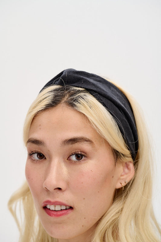 Hallie - Twist Top Headband in Black