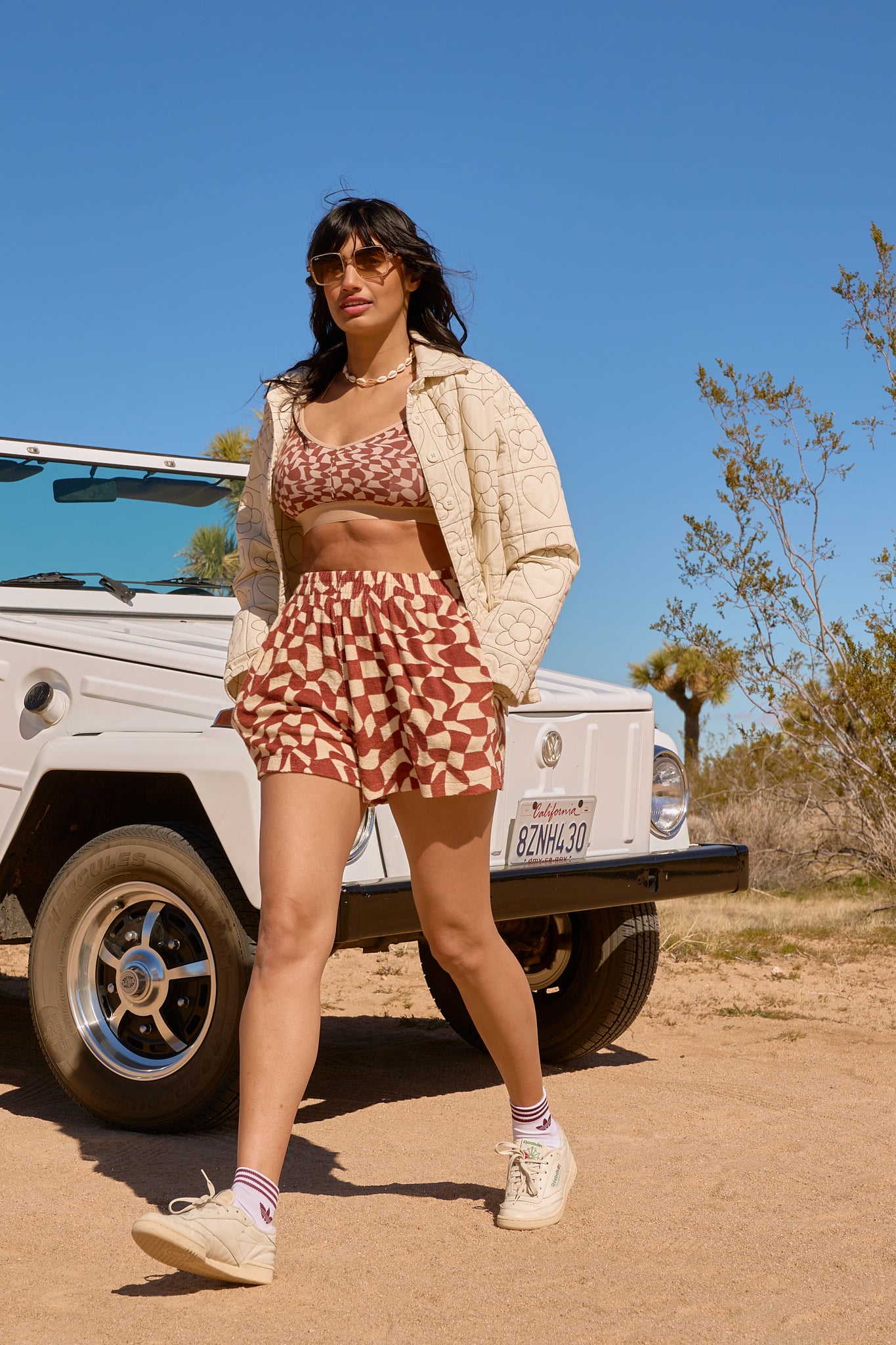 Jessie - Cotton Towelling Shorts in Amara Grid Print