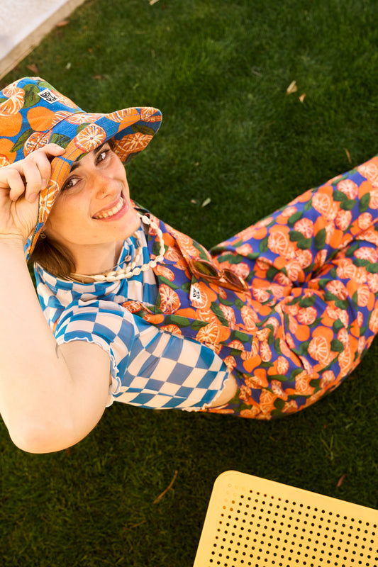 Reva - Twill Bucket Hat in Onda Oranges Print