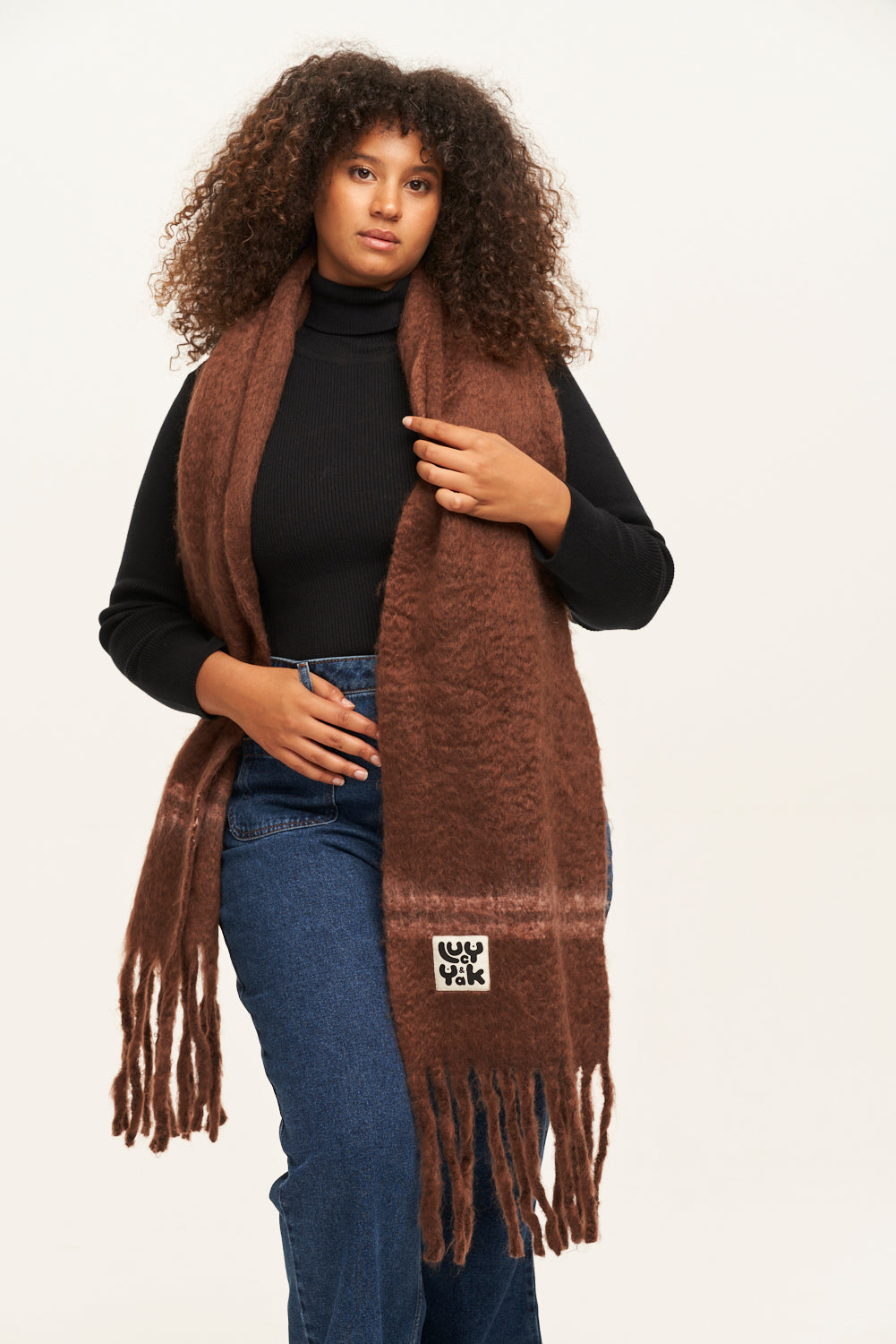 Rowan - Super Soft Scarf in Brown with Pink Stripe