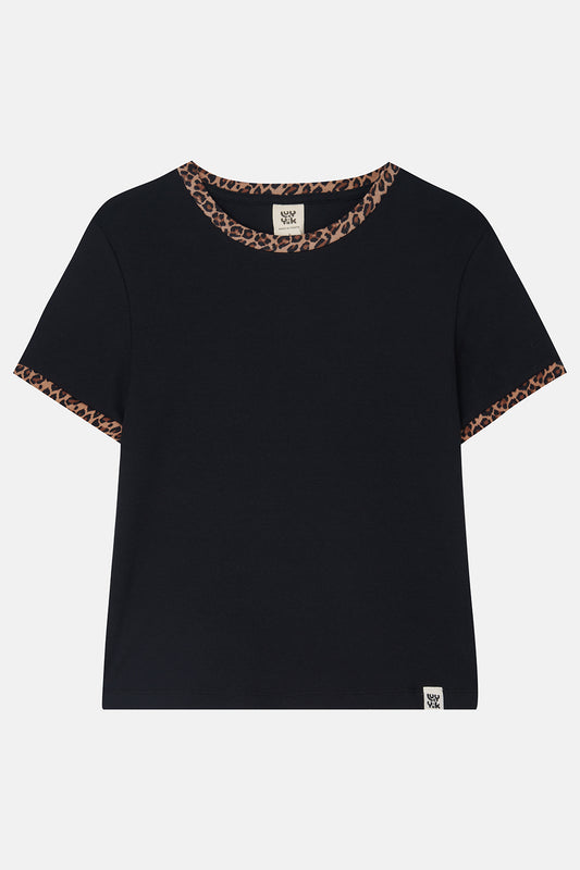 Maya - Cotton Tee in Black Leopard Print