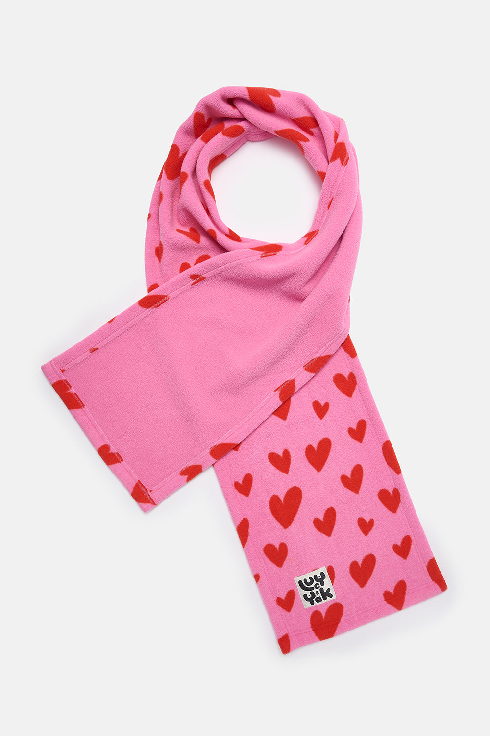 Ola - Polar Fleece Scarf in Pink Heart Cupid Print