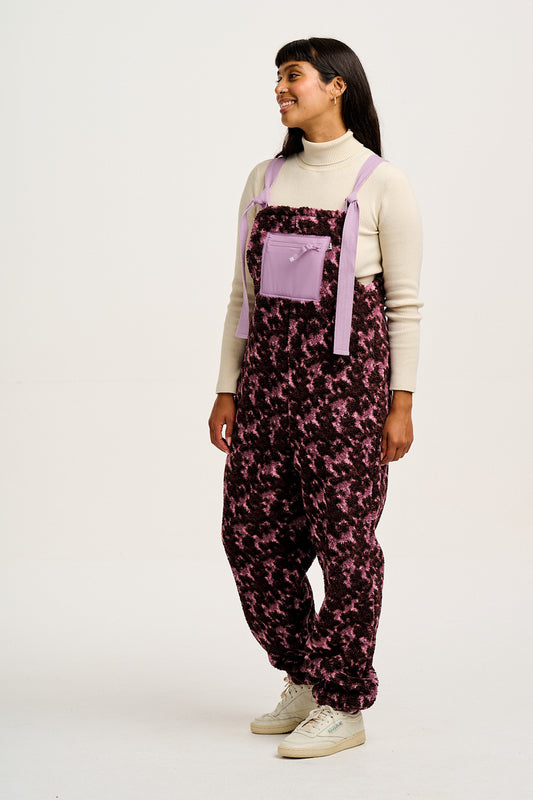 Baloo - Borg Fleece Dungarees in Purple & Pink Viola Print