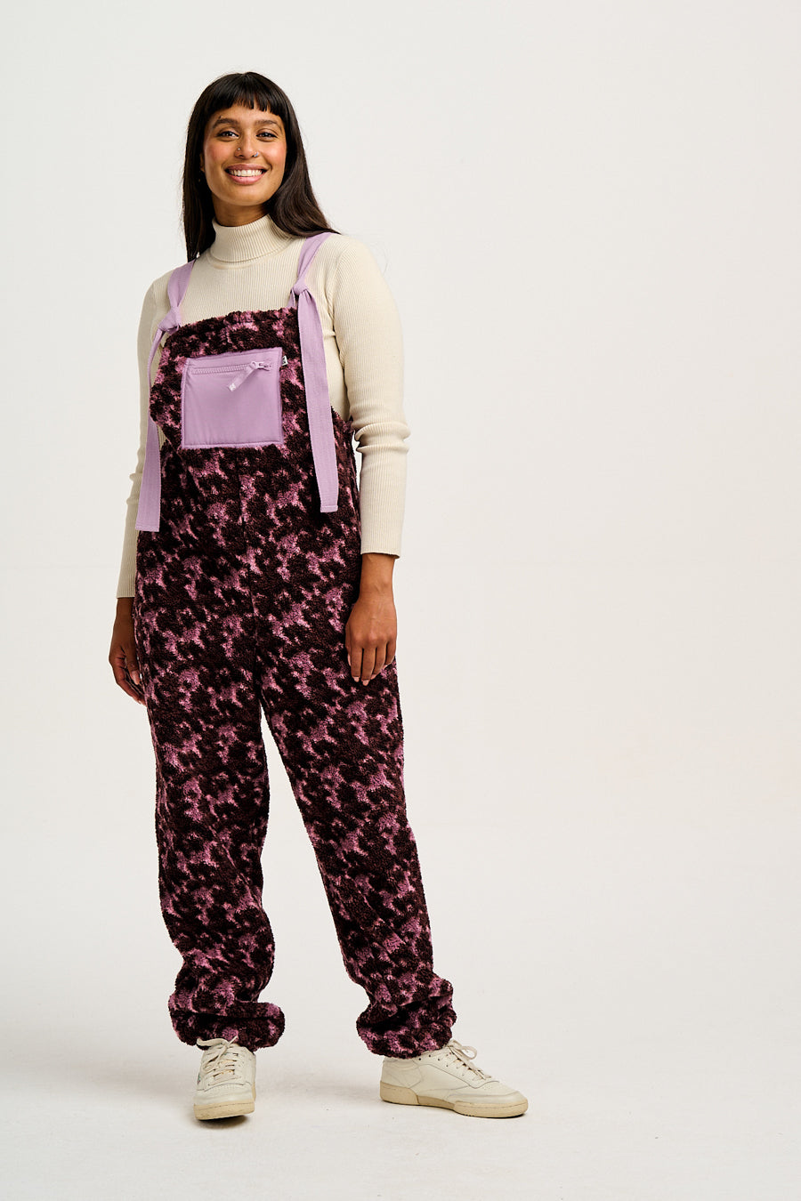 Baloo - Borg Fleece Dungarees in Purple & Pink Viola Print