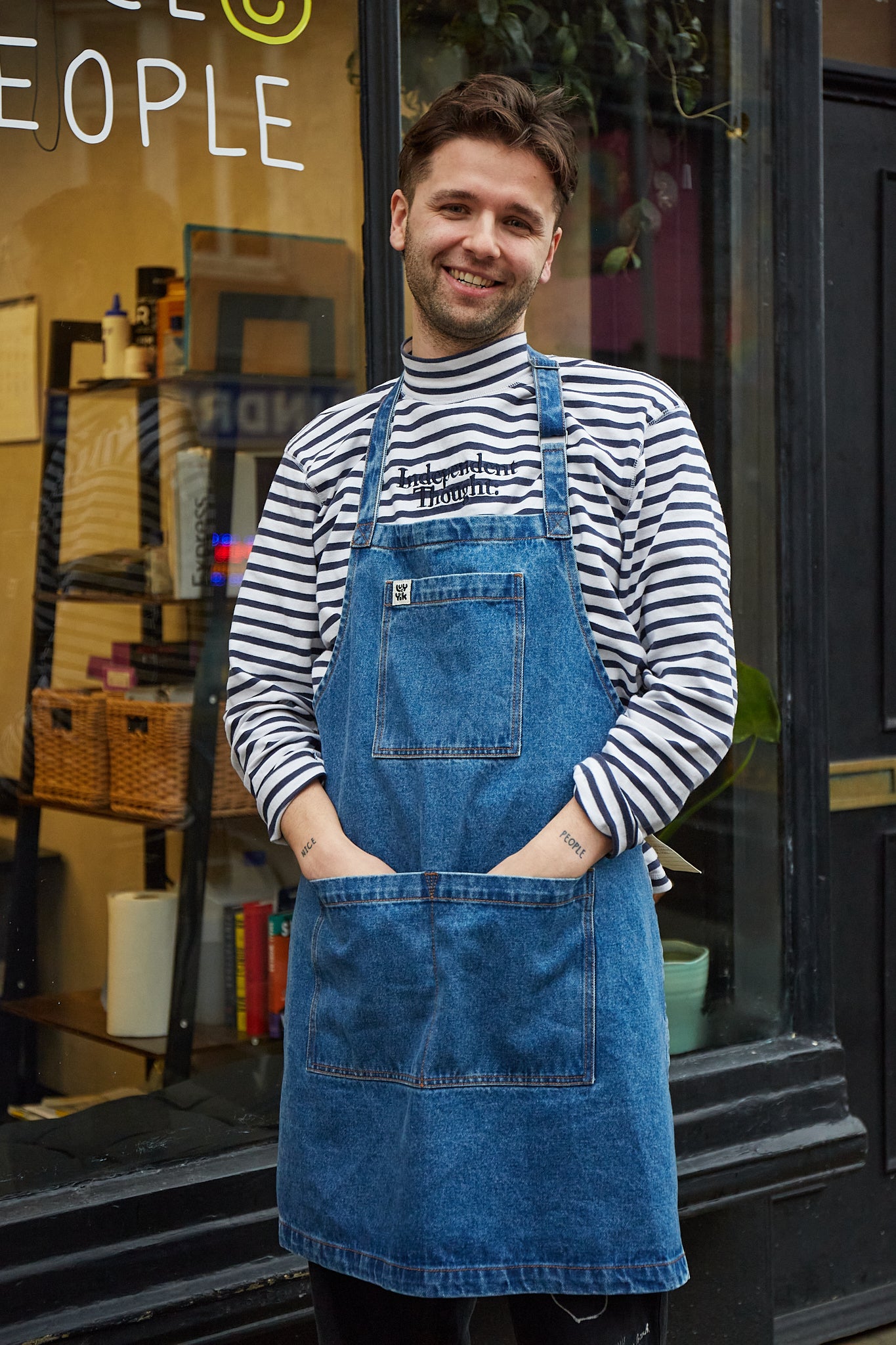 Ada - Denim Apron in Mid Wash Blue