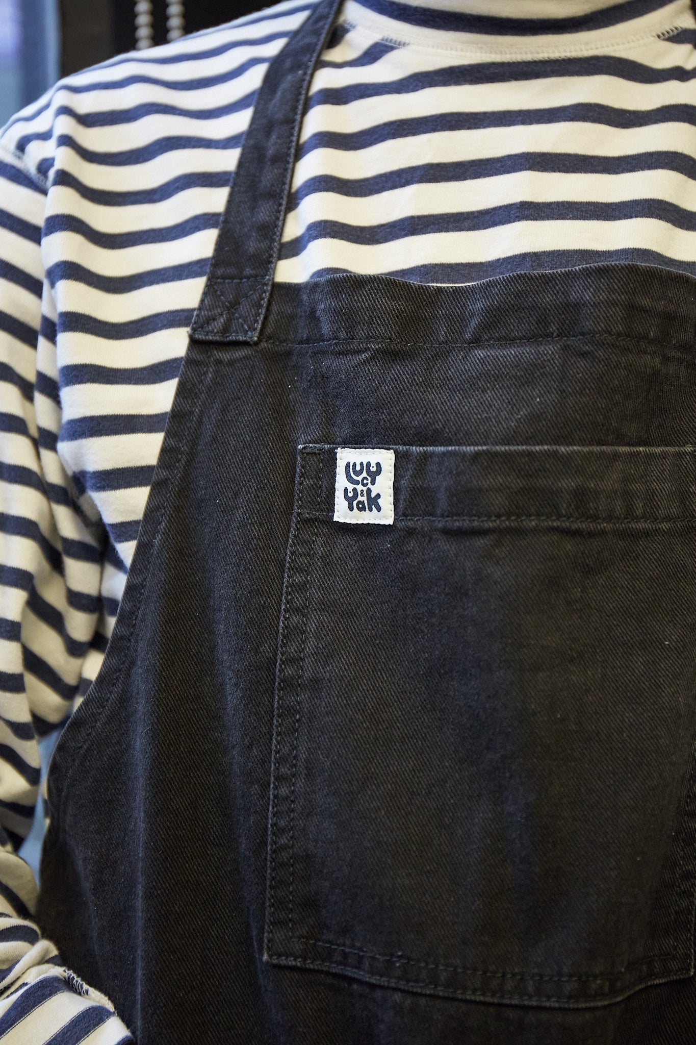 Ada - Denim Apron in Washed Black