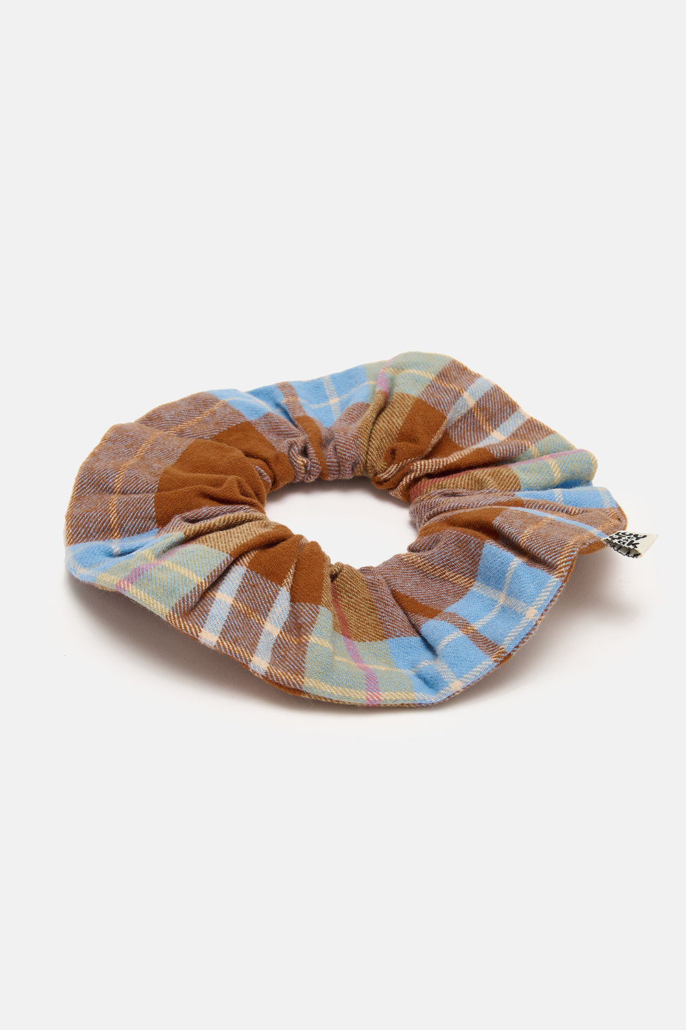 Mimmi - Oversized Scrunchie in Brown & Blue Alastair Tartan Print