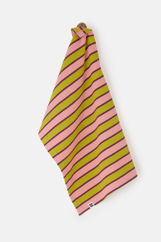 Matias - Tea Towel in Pink & Berry Stripe Waffle Cotton