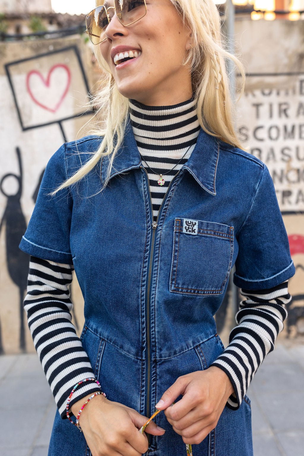 Lucy & Yak Boilersuit Ragan Jumpsuit: ORGANIC DENIM - Mid Wash Blue